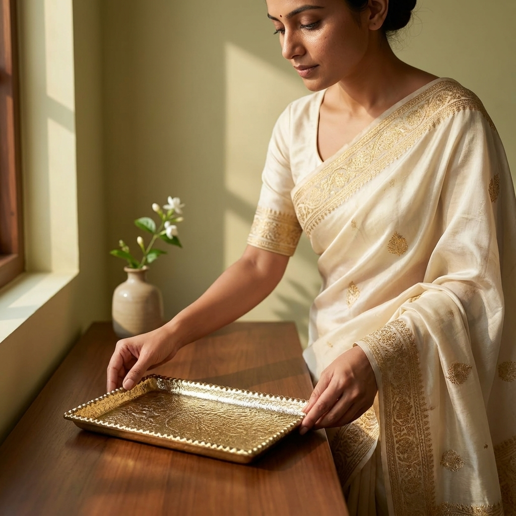 Handcrafted Antique Gold Decorative Tray