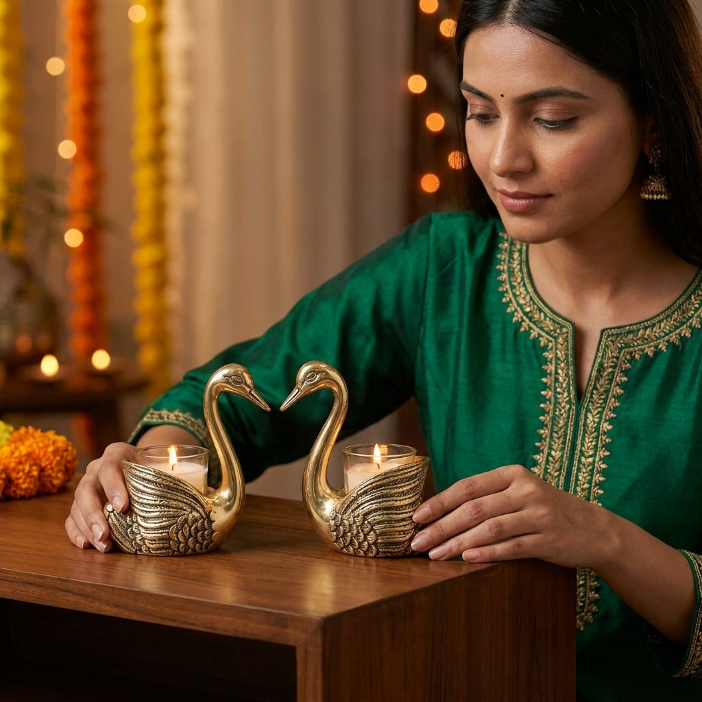 Luxury Swan Tea Light Candle Holder Set for premium home décor