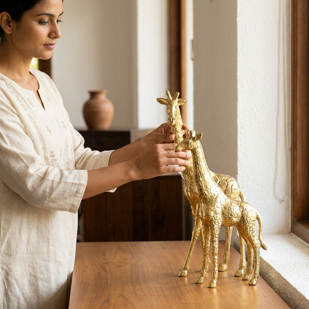 Luxury Golden Giraffe Figurine Set for premium home décor