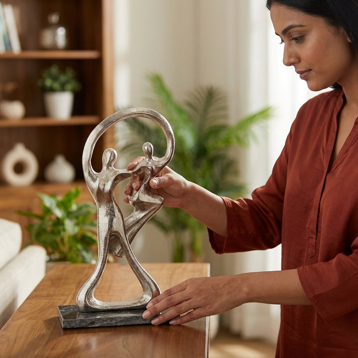 Abstract Dancing Couple Silver Finish Showpiece for Home Decor