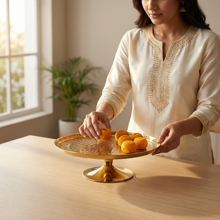Premium gold pedestal serving tray for home décor