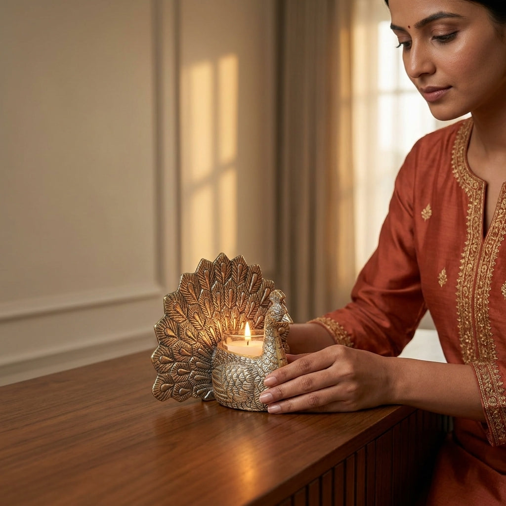Premium Peacock Tea Light Candle Holder ideal for housewarming and wedding gifts