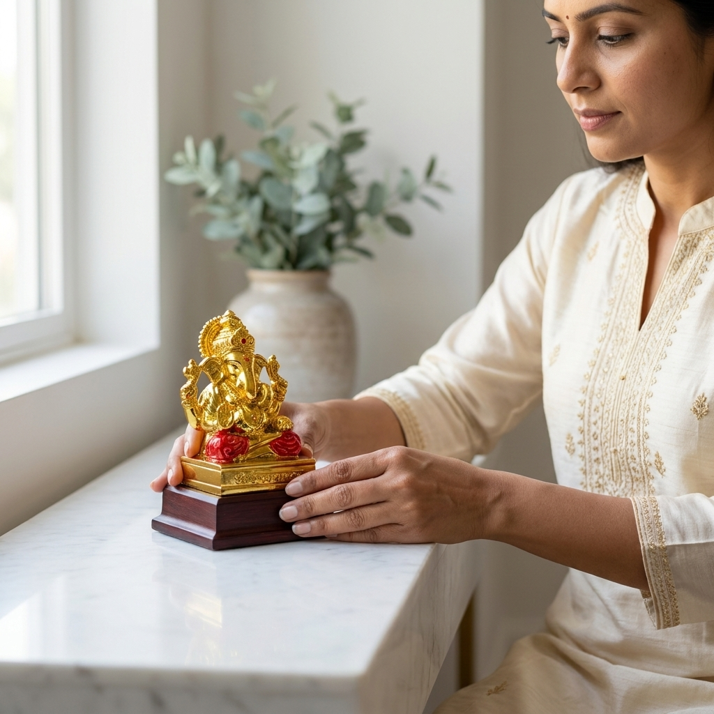 Premium Golden Ganesha Idol with traditional decorative design
