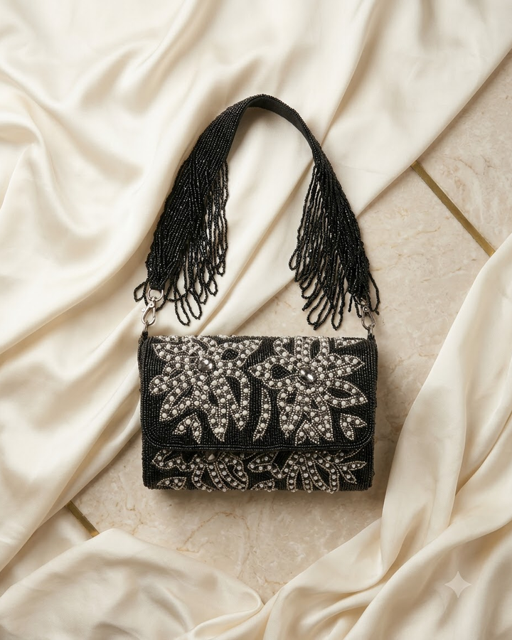 Black Beaded Shoulder Bag