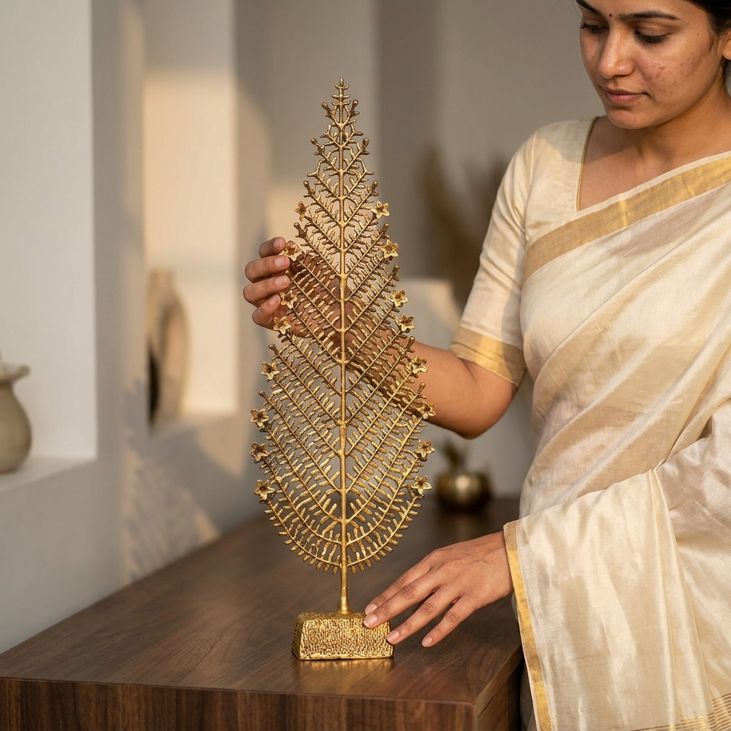 Luxury golden leaf sculpture centerpiece for stylish contemporary interiors