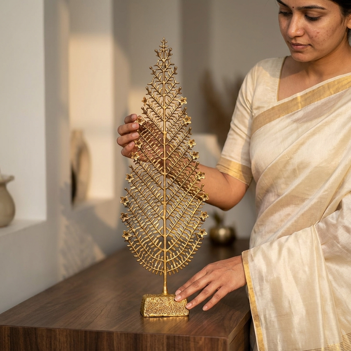 Luxury golden leaf sculpture centerpiece for stylish contemporary interiors