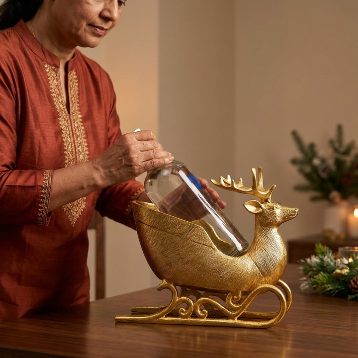 Gold Deer Bottle Holder Showpiece