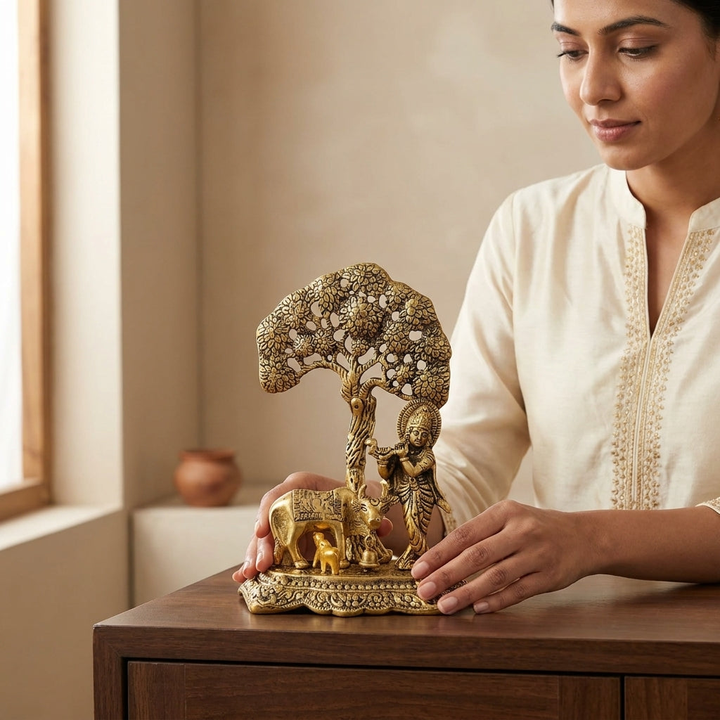 Luxury Krishna Kamdhenu Tree Showpiece for living room display