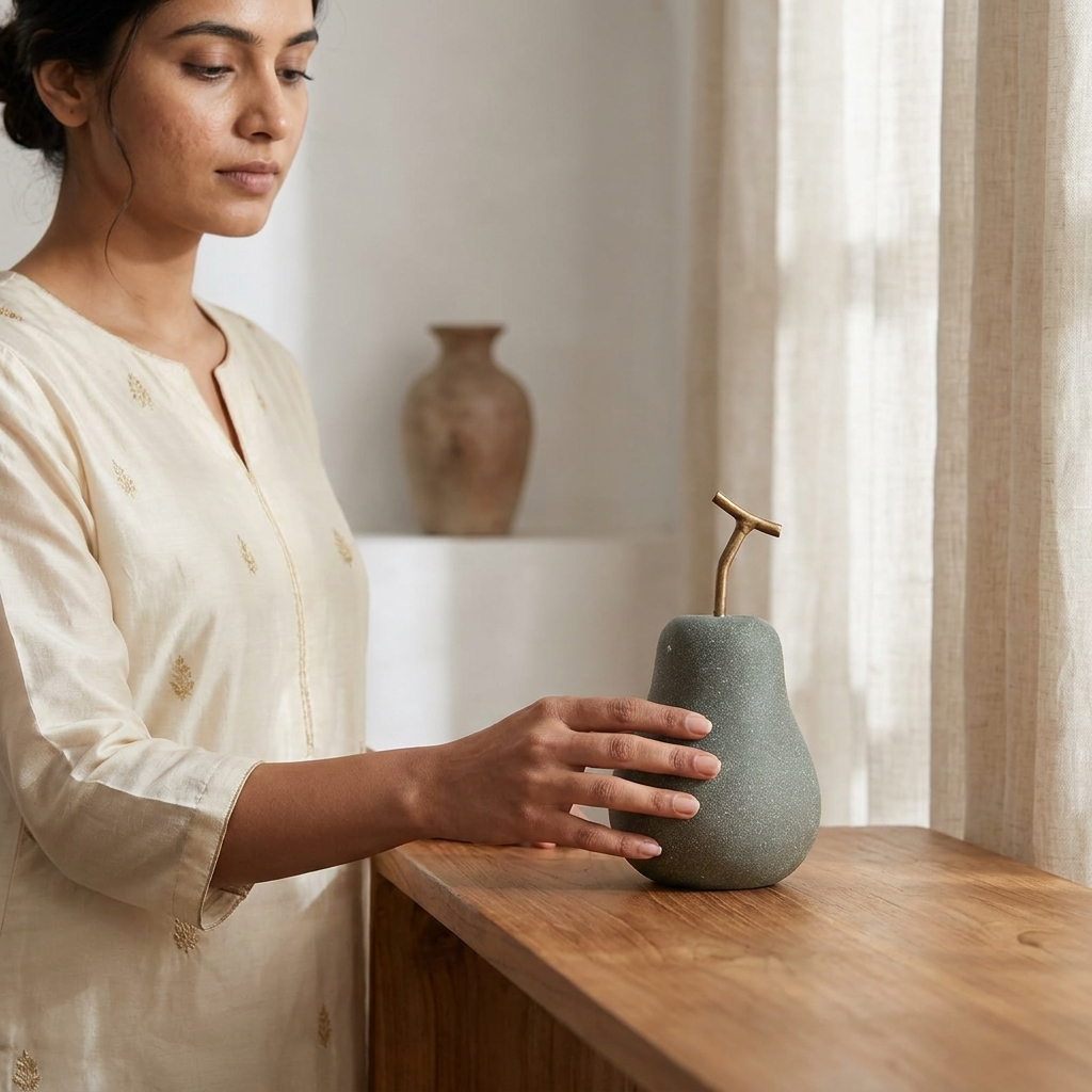 Elegant grey and gold pear showpiece for home styling