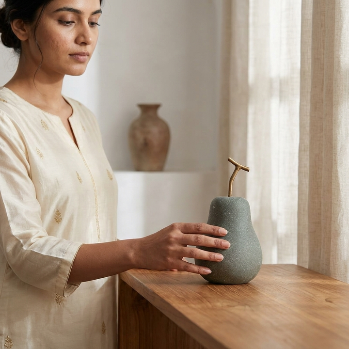 Elegant grey and gold pear showpiece for home styling