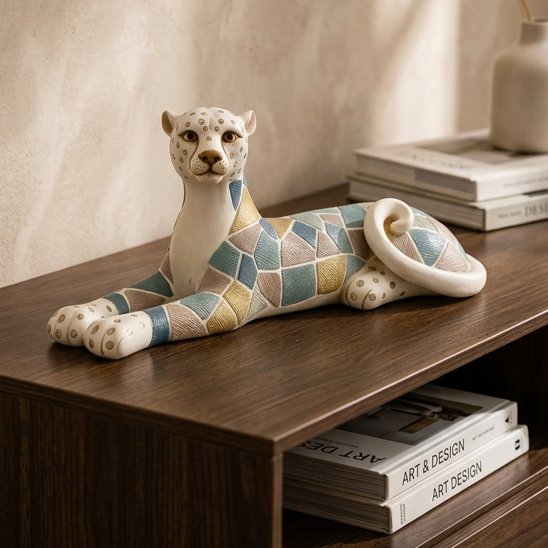Luxurious animal inspired Abstract Mosaic Leopard Showpiece