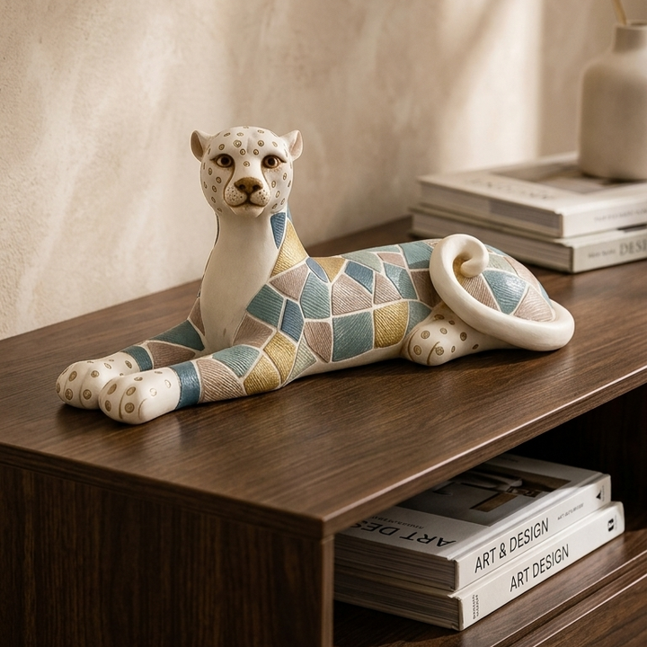 Luxurious animal inspired Abstract Mosaic Leopard Showpiece