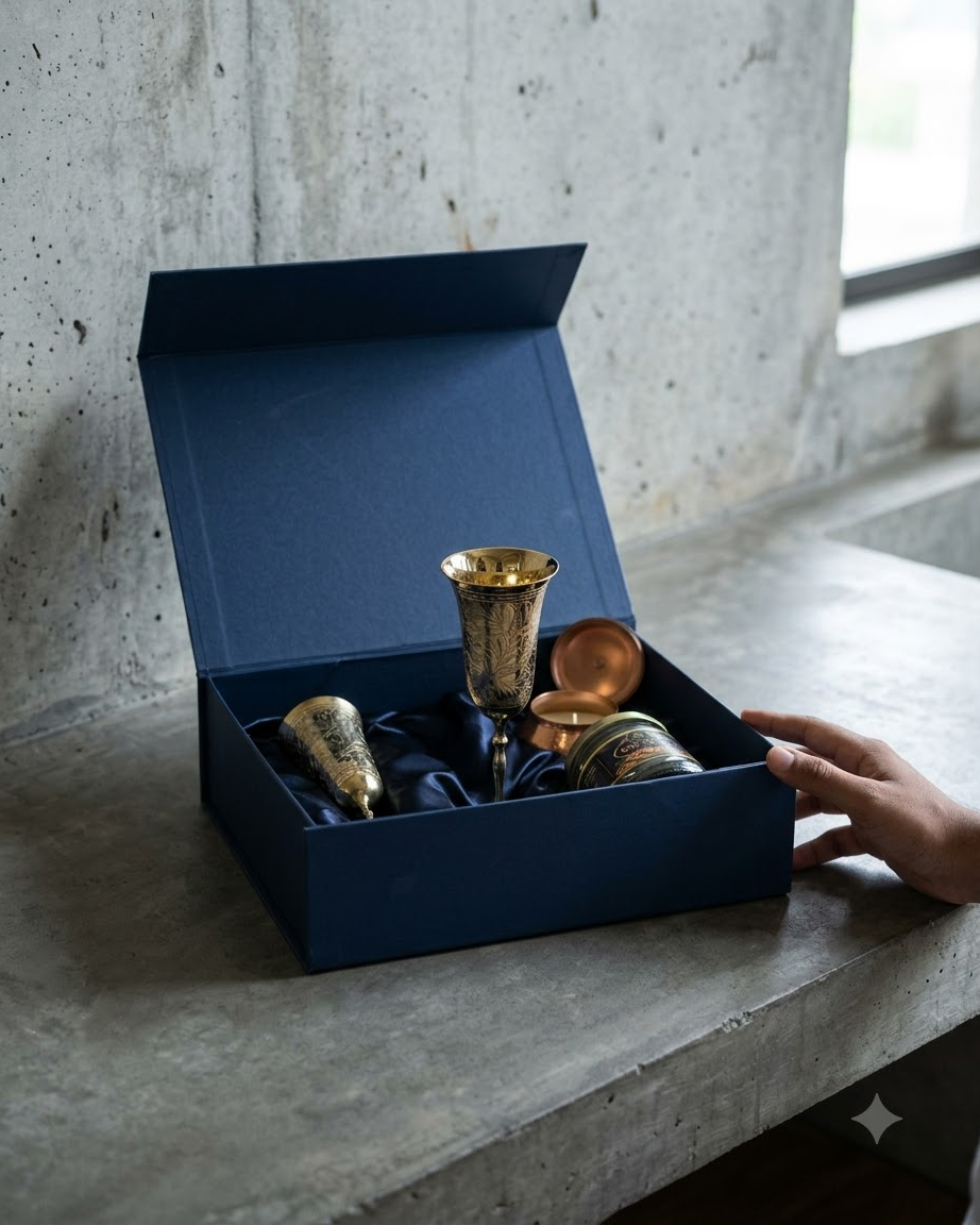 Brass-Style Gift Set with Cups &amp; Candle