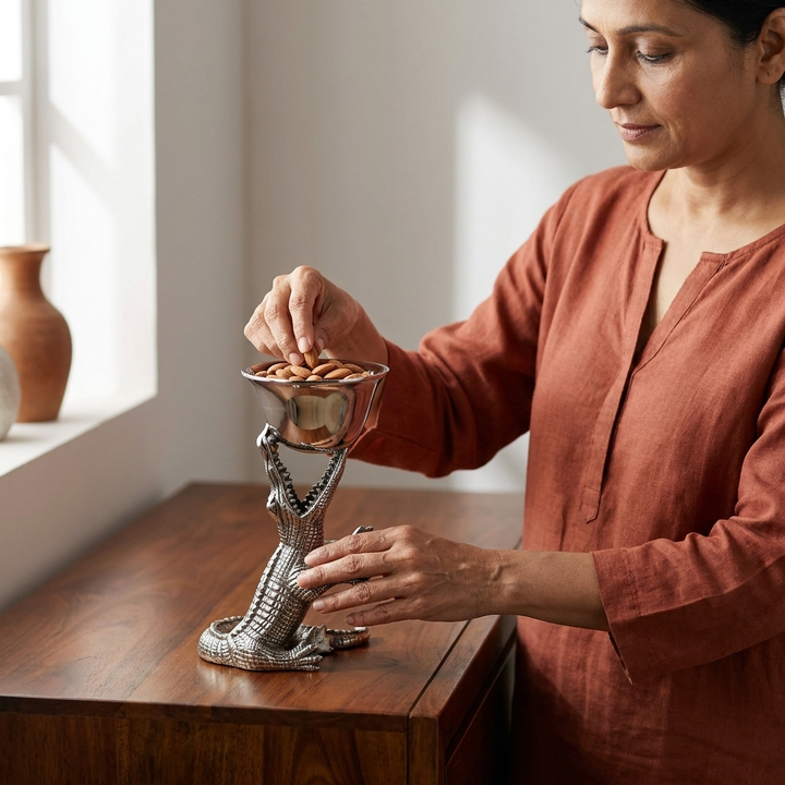 Crocodile Wine Goblet Showpiece