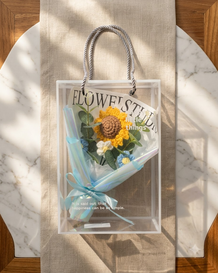 Blue Crochet Sunflower Bouquet Gift Box
