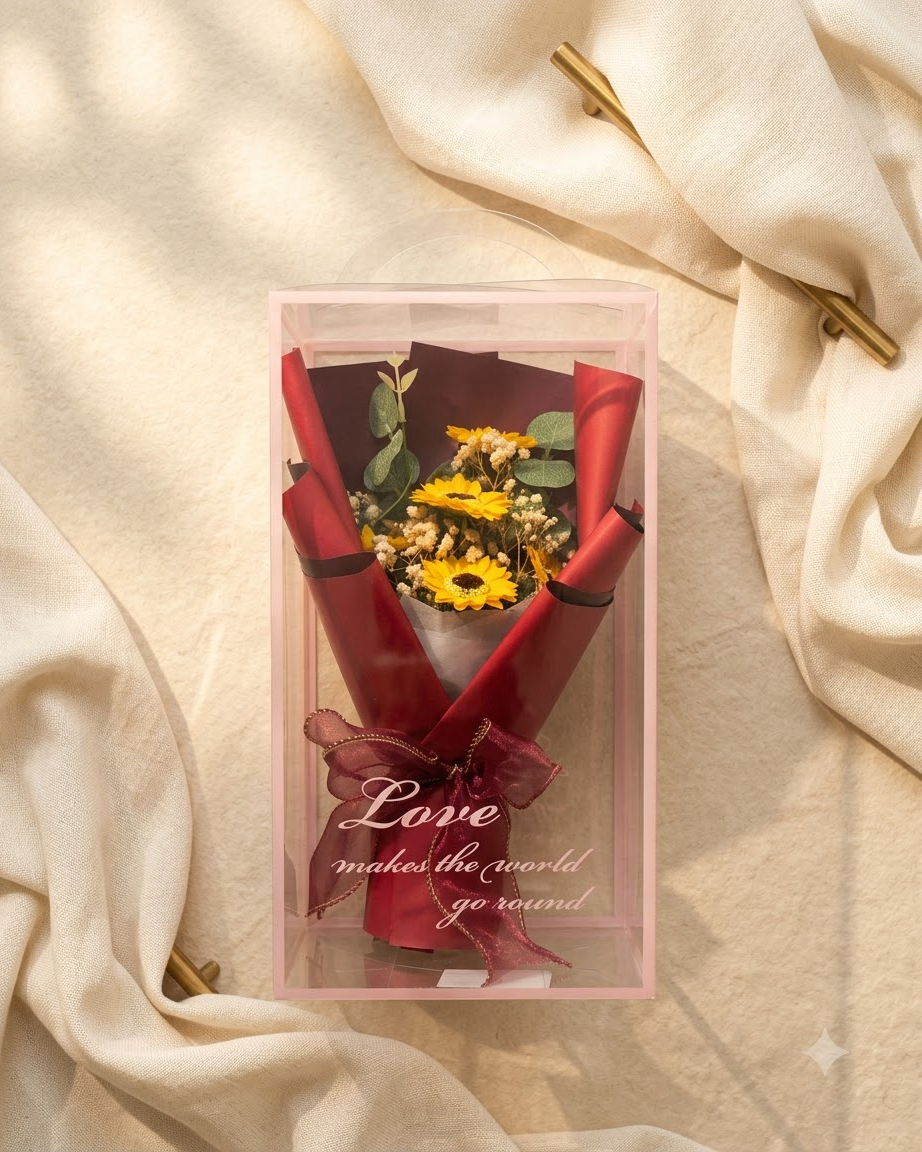 Sunflower Bouquet in Pink Gift Box