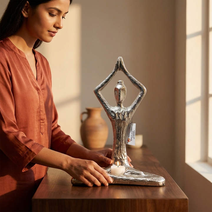 Silver Yoga Lady Candle Holder