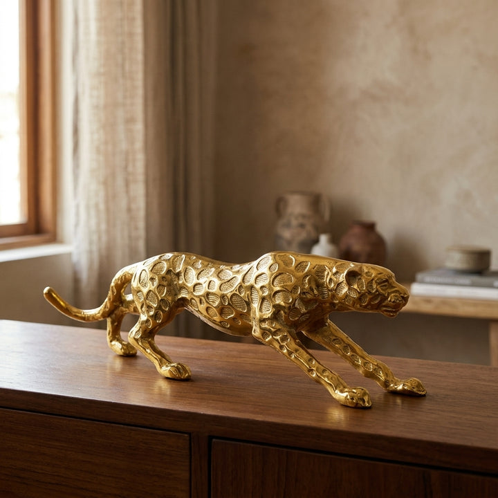 Golden leopard figurine for home decor with luxury finish