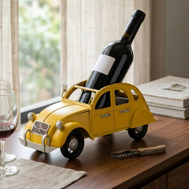 Vintage car wine bottle holder made for home bar décor