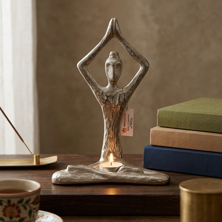 Silver Yoga Lady Candle Holder