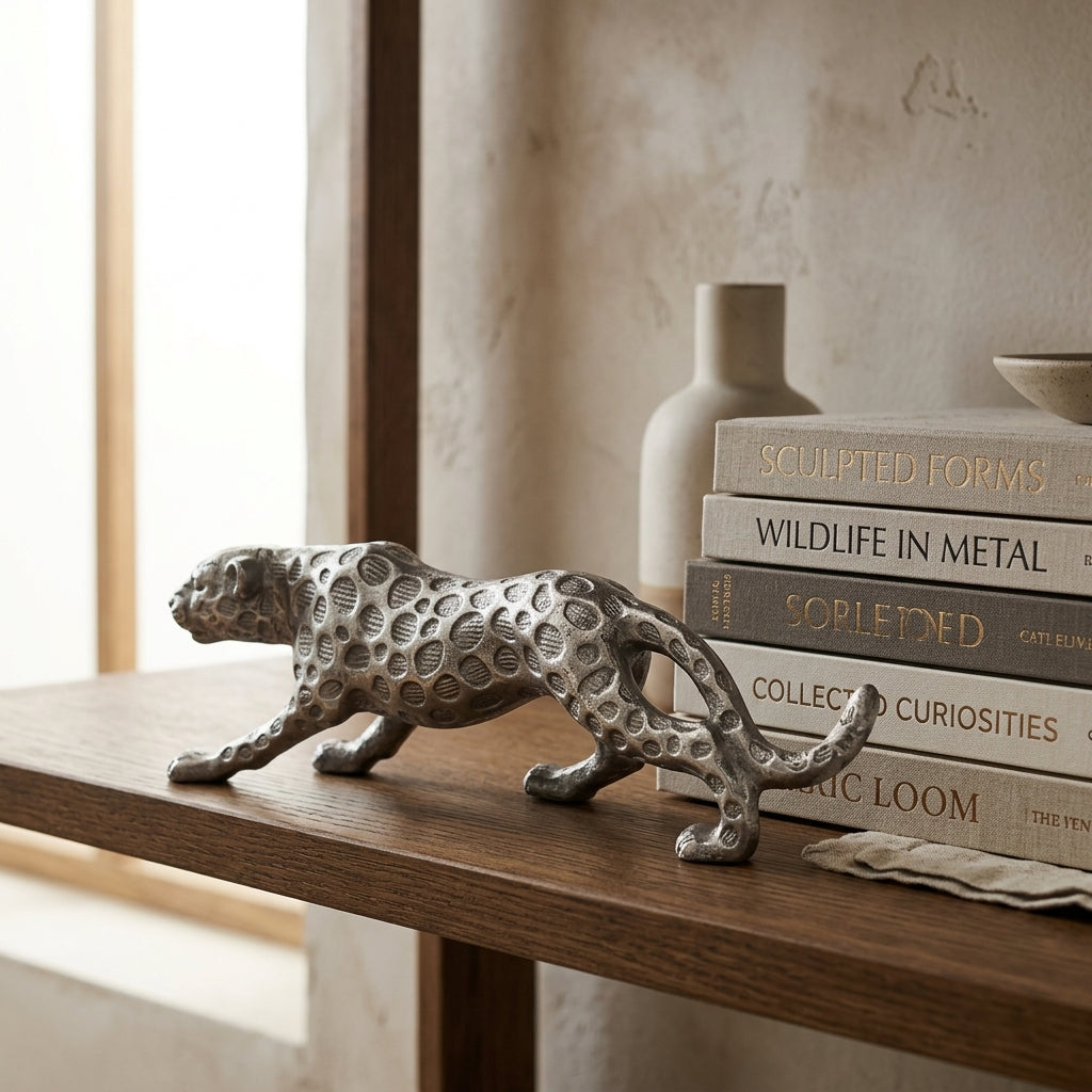 Premium wildlife Silver Leopard Figurine for office and luxury interiors