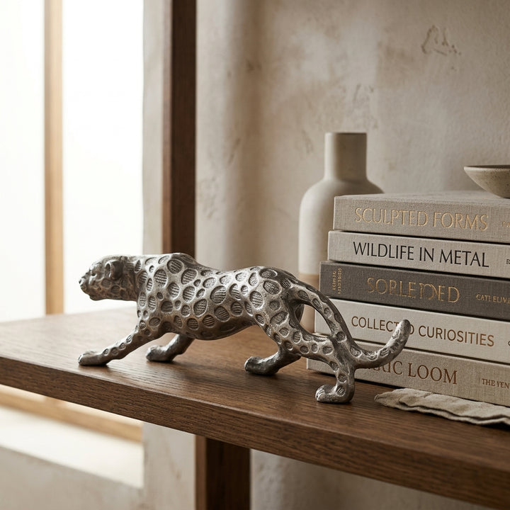 Premium wildlife Silver Leopard Figurine for office and luxury interiors