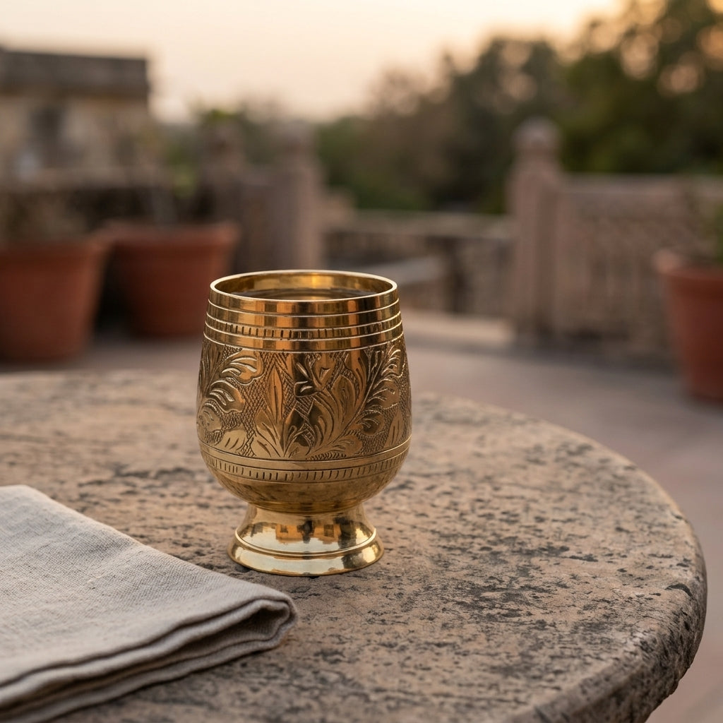 Decorative engraved premium goblet cup with elegant golden finish