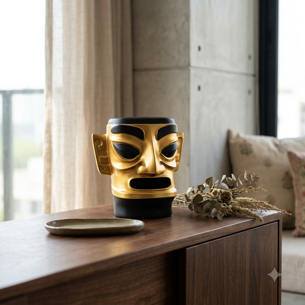 Gold &amp; Black Face Planter Pot