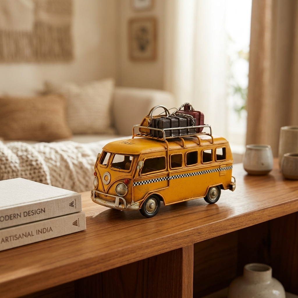 Retro yellow travel van decorative showpiece for home decor