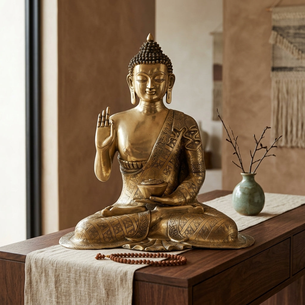 Buddha Blessing Statue for Home Decor with antique premium finish
