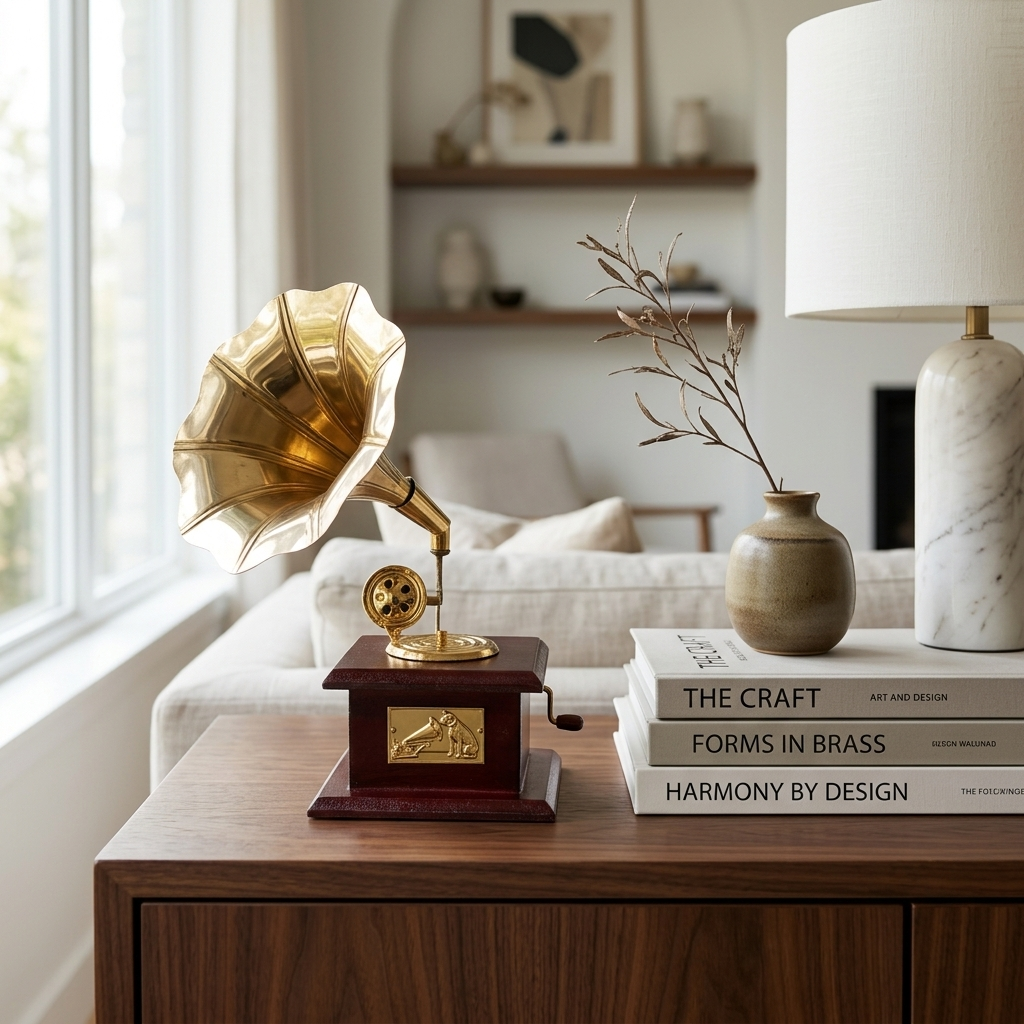 Vintage Gramophone Showpiece with elegant golden horn