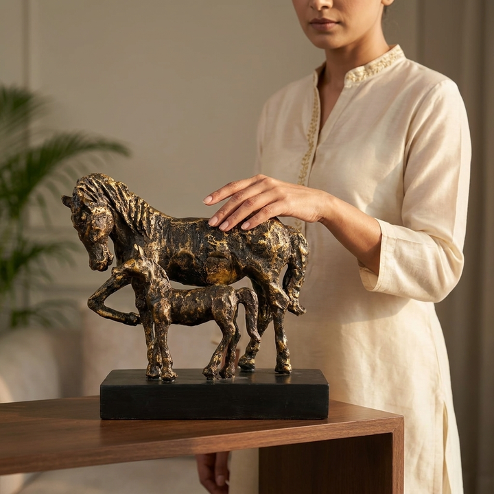 Antique Horse and Foal Sculpture