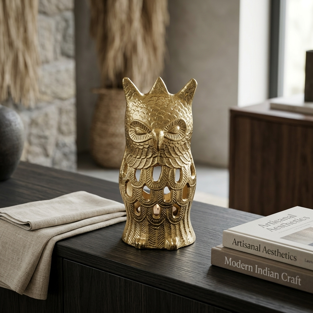 Handcrafted Black Gold Owl Showpiece