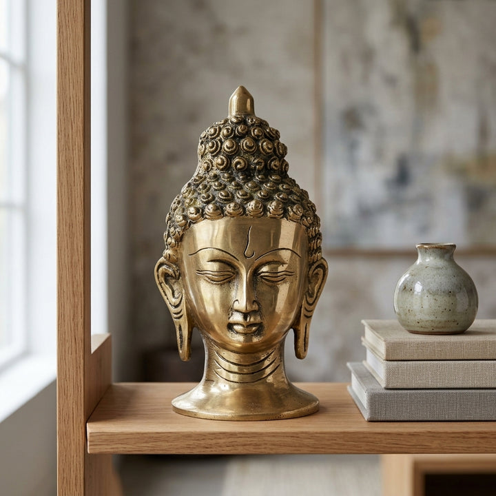 Brass Finish Buddha Head Statue decorative showpiece 