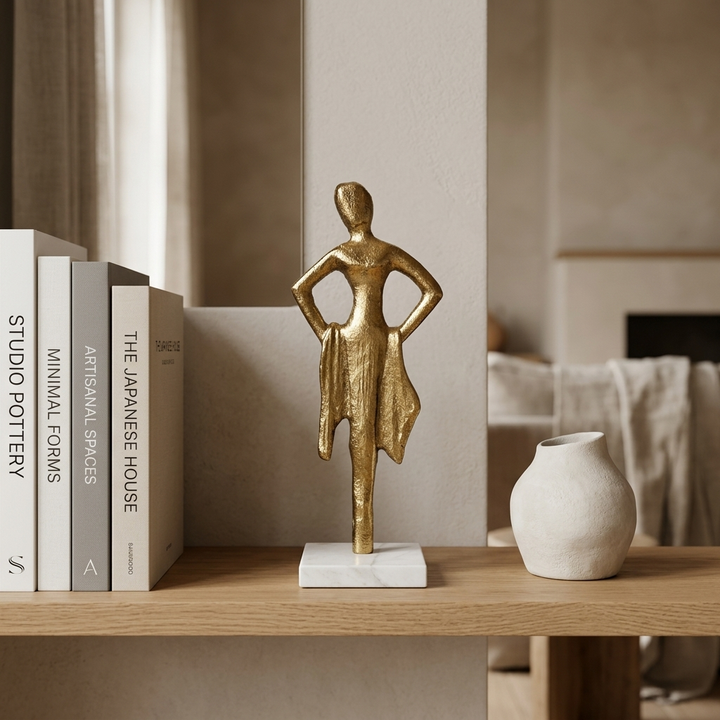 Modern gold woman statue for living room decor