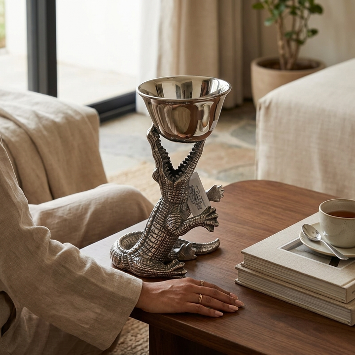 Crocodile Wine Goblet Showpiece