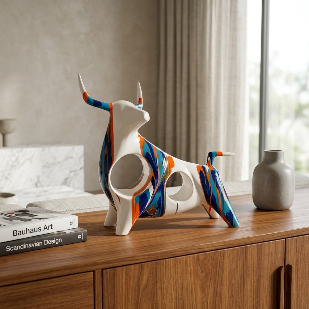 Modern Abstract Bull Showpiece with colorful artistic detailing