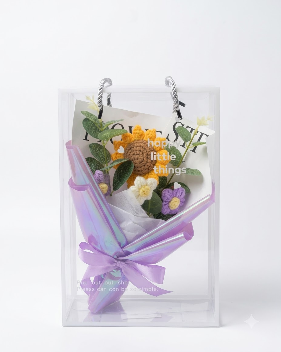 Crochet Flower Bouquet in Clear Gift Box