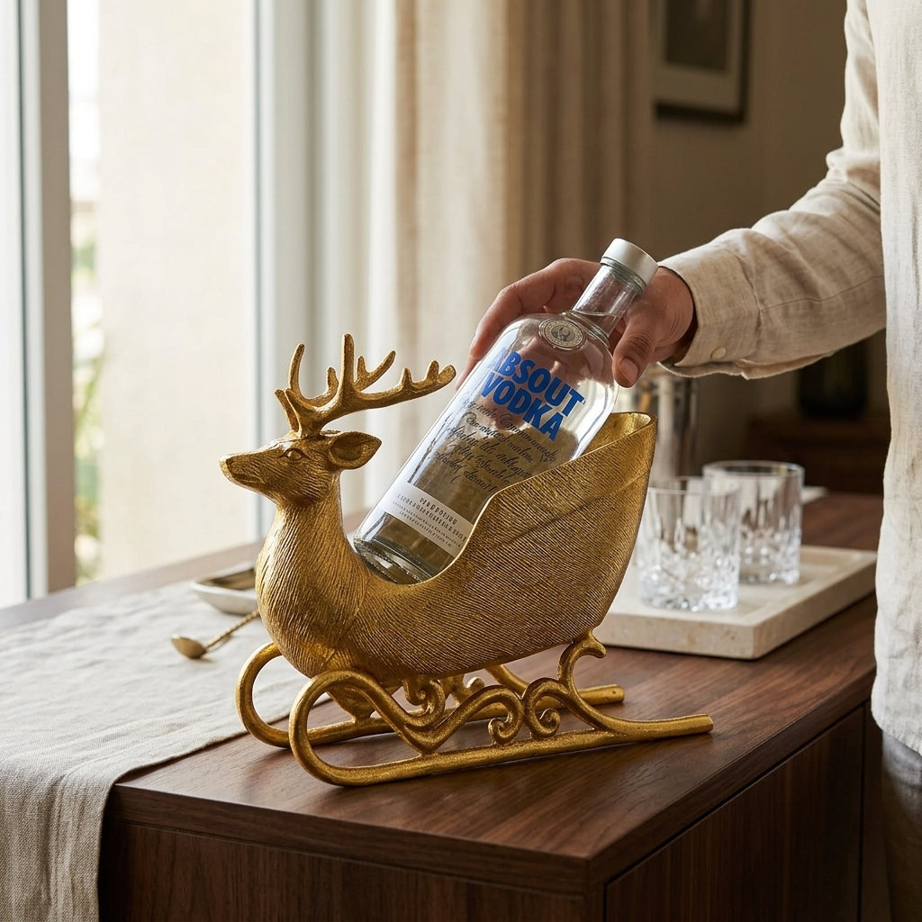 Gold Deer Bottle Holder Showpiece