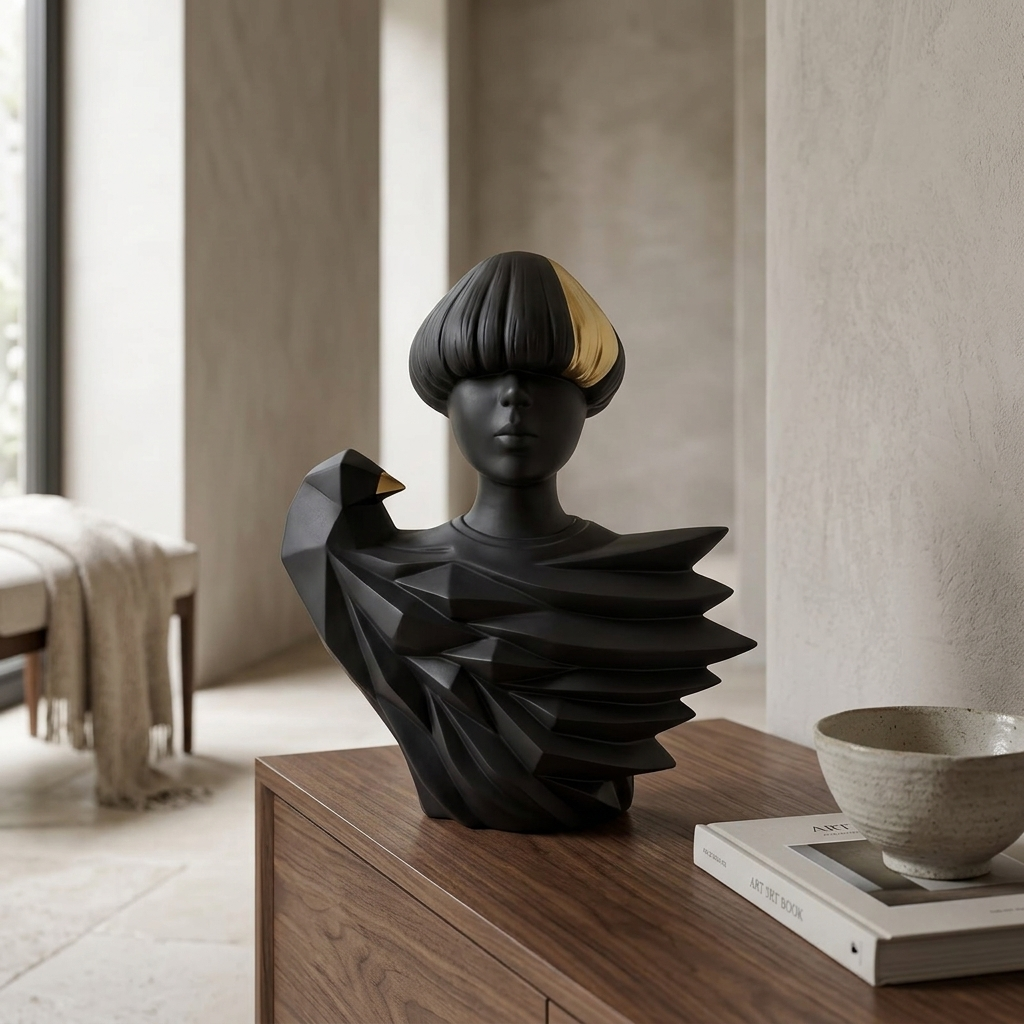 Black Gold Abstract Lady Sculpture