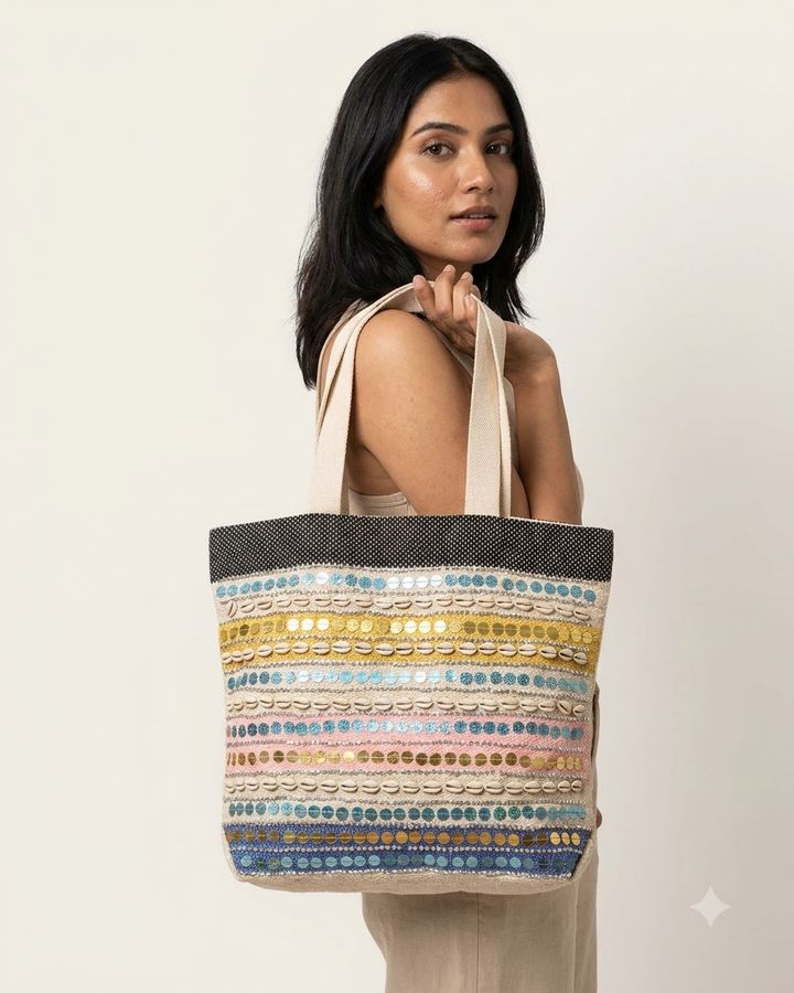 Tote Bag with Cowrie Shell Detailing