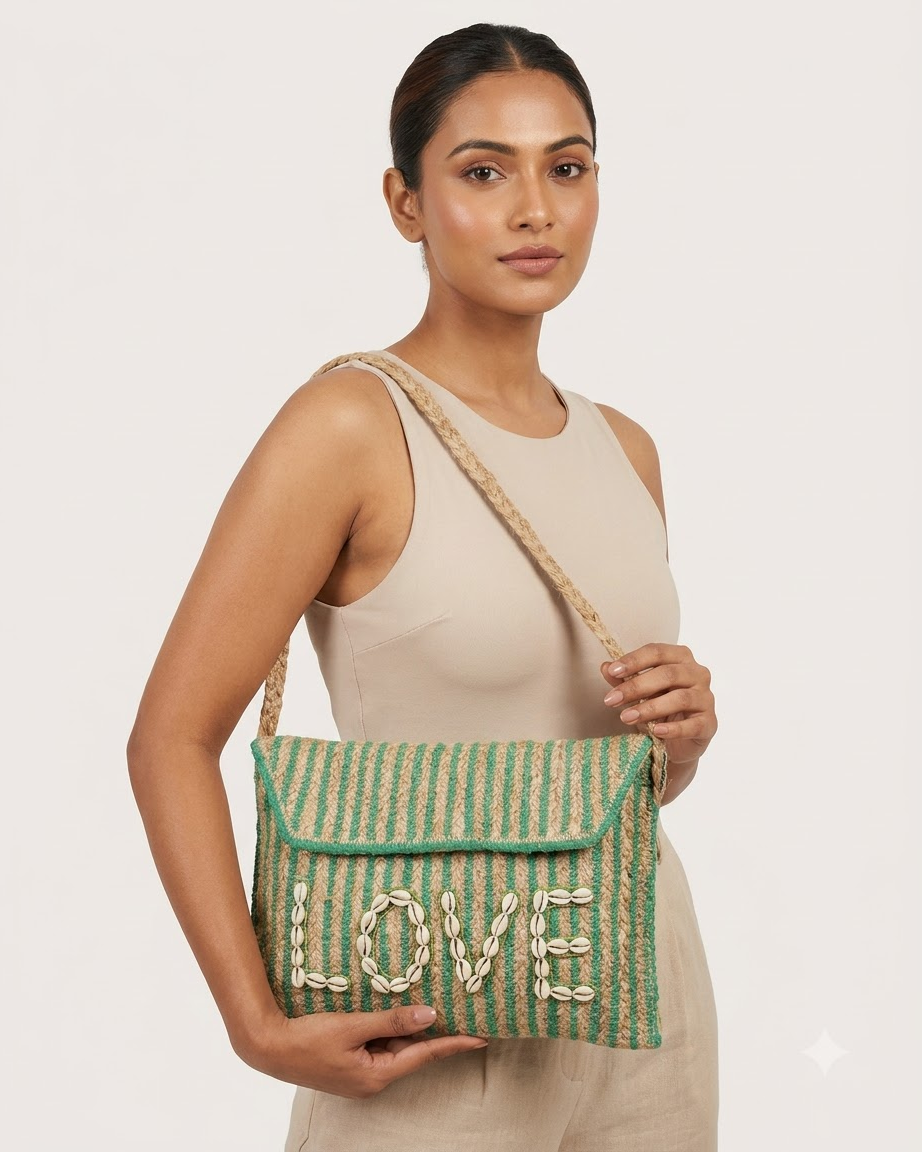 Green &amp; Beige Striped Sling Bag