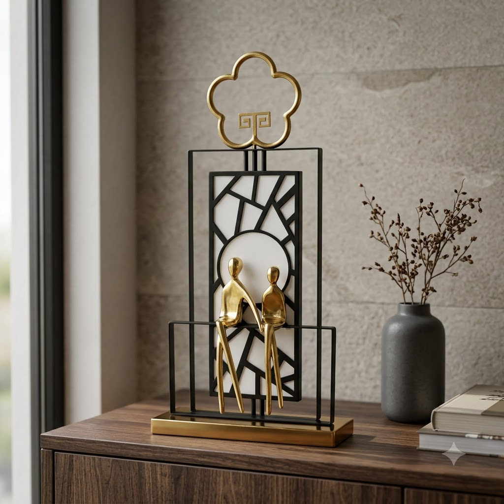 Modern Couple Decorative Showpiece with Gold &amp; Black Frame