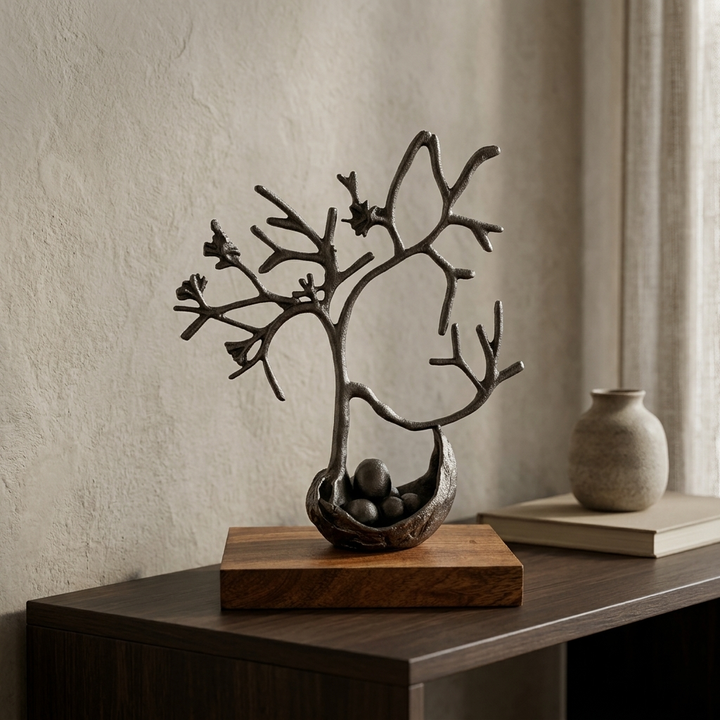 Handcrafted Metal Tree Sculpture with Deer for Home Decor