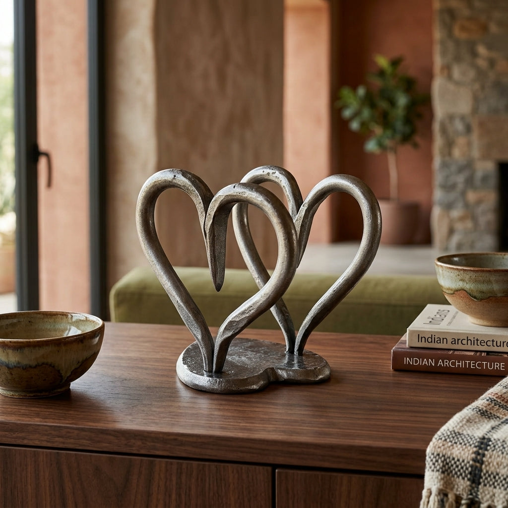 Luxury Silver Finish Triple Heart Showpiece gift for couples