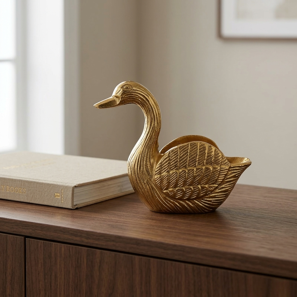 Handcrafted Black Gold Swan Showpiece