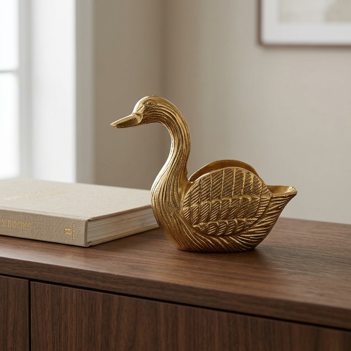 Handcrafted Black Gold Swan Showpiece