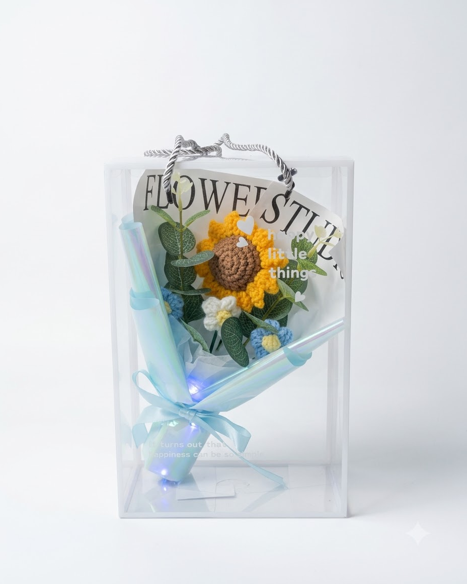 Blue Crochet Sunflower Bouquet Gift Box