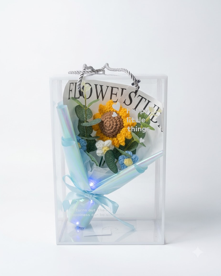Blue Crochet Sunflower Bouquet Gift Box