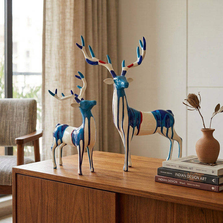 Luxury Blue Deer Showpiece Pair for contemporary home decor